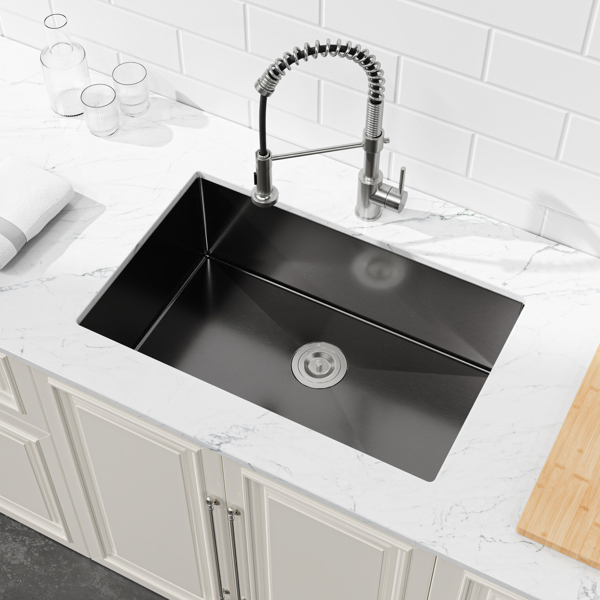 Kitchen Sink, 27″x19″ Single Bowl, Undermount Handmade Sink in Black, with US Standard Drain and Hook[Unable to ship on weekends,usps/fedex]-16