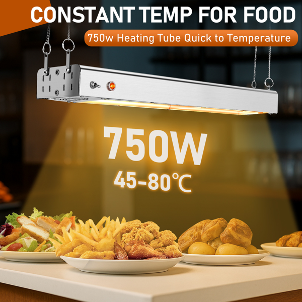 HT-24H US Standard 110V 750W Food Warmer Silver Stainless Steel Dual-Mode (Hanging & Standing) Electric with Chain & Support Stand-16