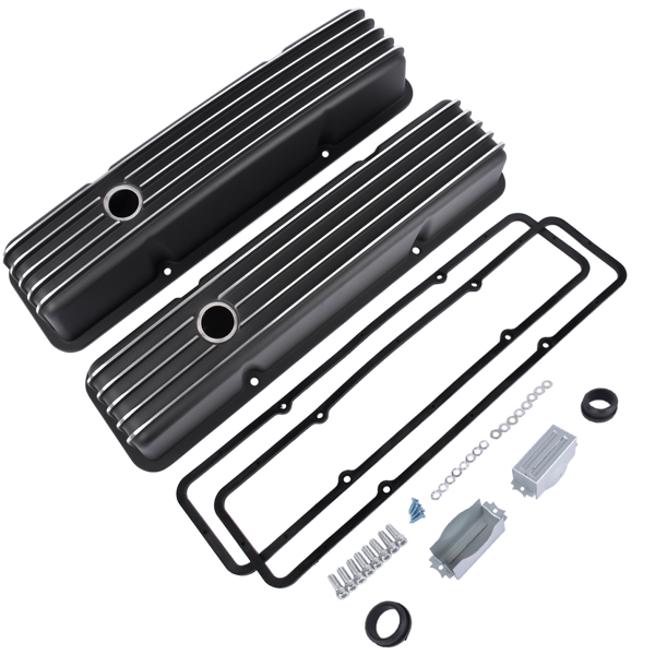 气门室盖 Valve Covers Fabricated Aluminum Polished for Chevy Small Block 283 302 305 327 350 400 1958-1986 Black-11
