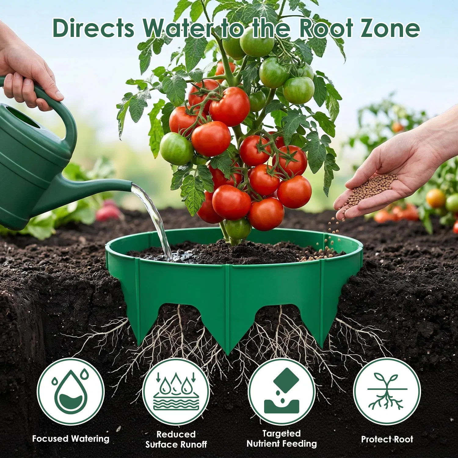 6Pcs/12Pcs 10in Planting Grow Rings Adjustable for Outdoor Plants Interlocking PP Plant Protection Rings with Hand Shovel Deep Watering Plant Guards for Vegetables Flowers Shrubs Tomatoes Garden Beds image 6