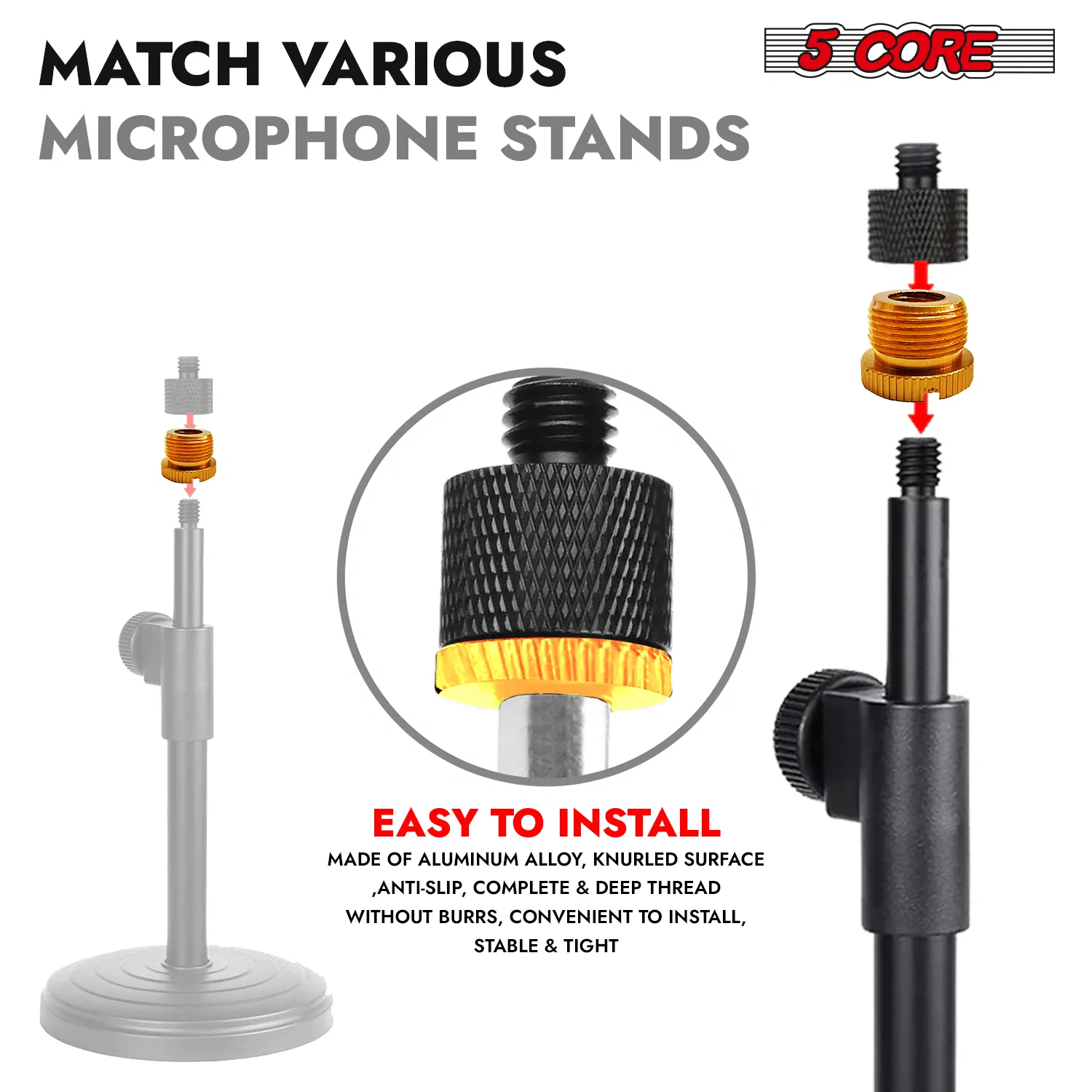 5 Core Microphone Stand Adapter Pack 5/8 M to 3/8 F, 3/8 M to 5/8 F, ¼ image 7