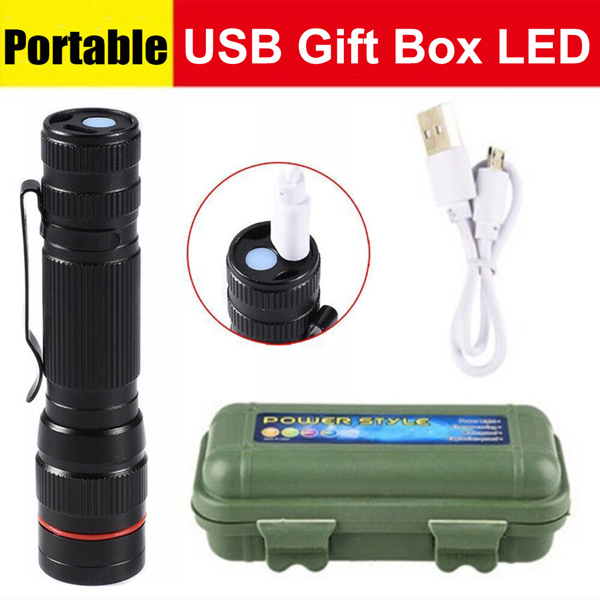 2 Pack USB Rechargeable LED Flashlight Adjustable Focus 3-Modes Outdoor Mini Flashlight W/ USB Cable+Mini Box-22