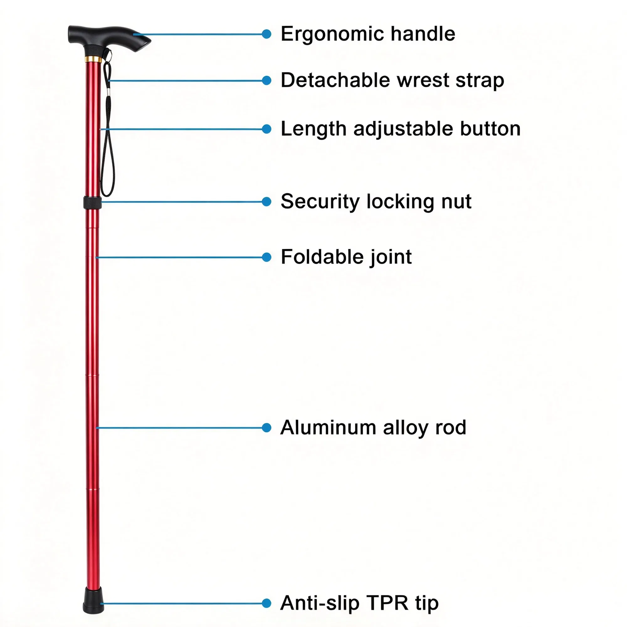 Folding Aluminum Hiking Stick with T-Handle