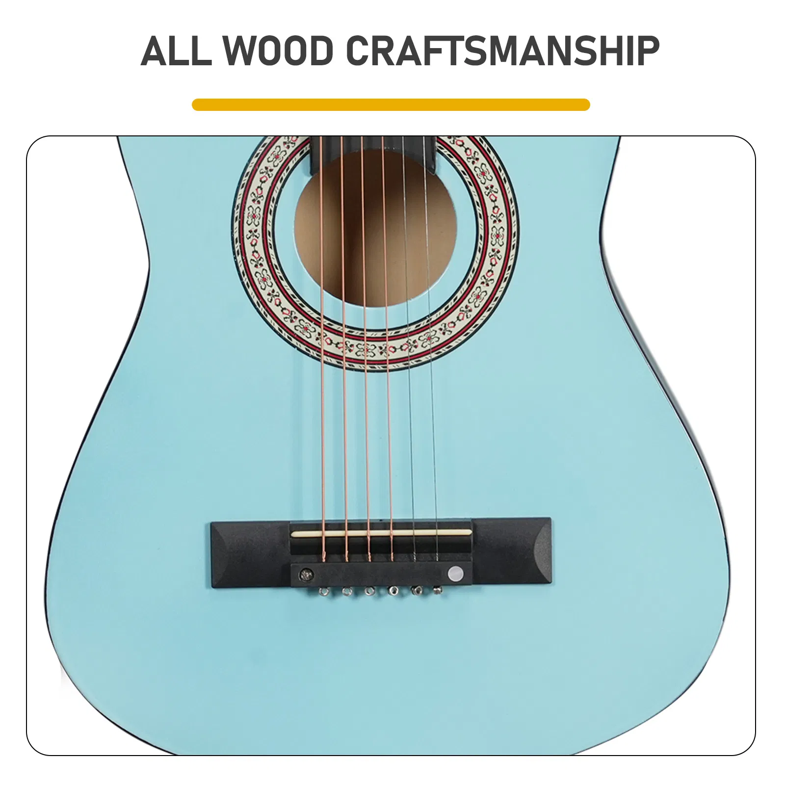 Sky-blue color 30-inch Round Acoustic Guitar with Picks, Strings, Capo, Case, Tuner, and Strap image 8