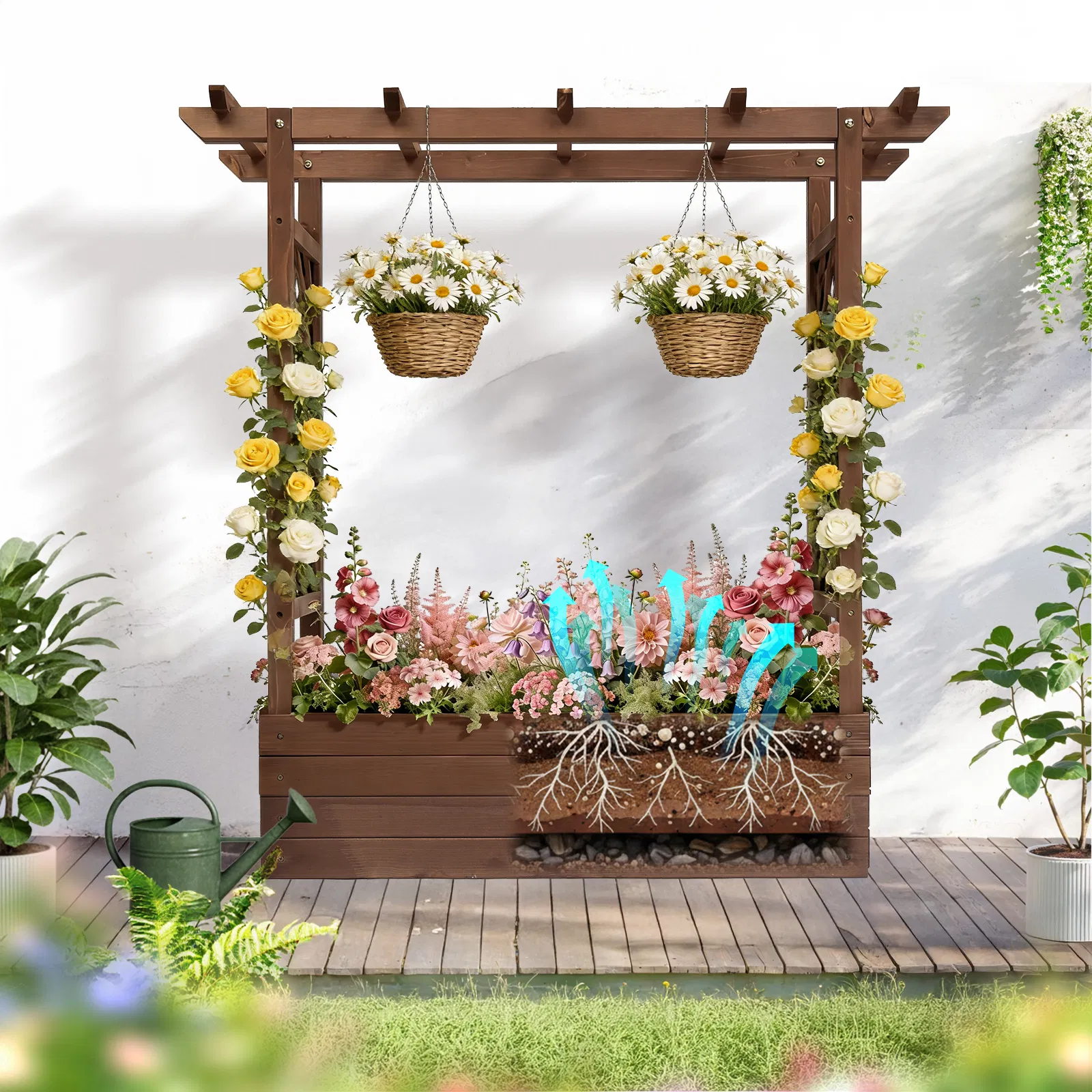 43.5*17.5*44.5 In Fir With Arched Lattice Raised Garden Bed Wooden Planting Frame Carbonized image 18