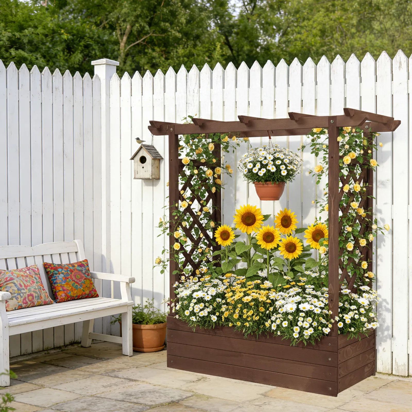 43.5*17.5*44.5 In Fir With Arched Lattice Raised Garden Bed Wooden Planting Frame Carbonized image 19