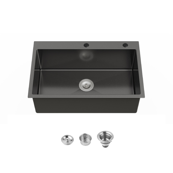 Kitchen Sink, 30″x19″ Single Bowl, Overmount Handmade Sink in Black, with US Standard Drain and Hook[Unable to ship on weekends,usps/fedex]-14