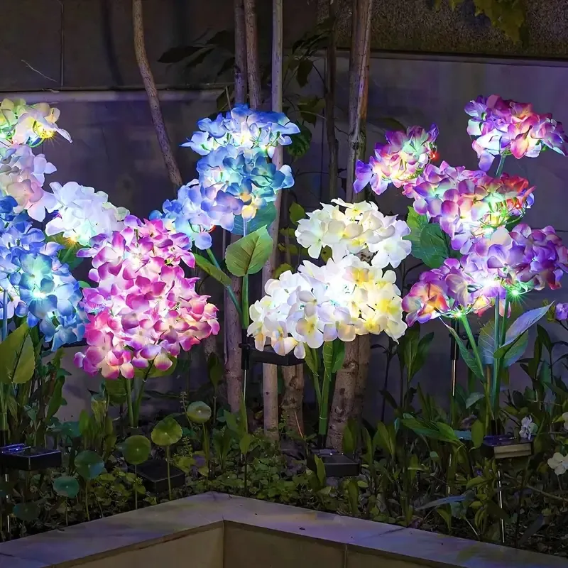4 Pack Solar Garden Lights Realistic Hydrangea Garden Stake Lights, Solar Powered Flowers For Lawn…