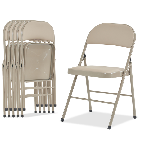 6pcs Elegant Foldable Iron & PVC Chairs for Convention & Exhibition  Light Brown-56