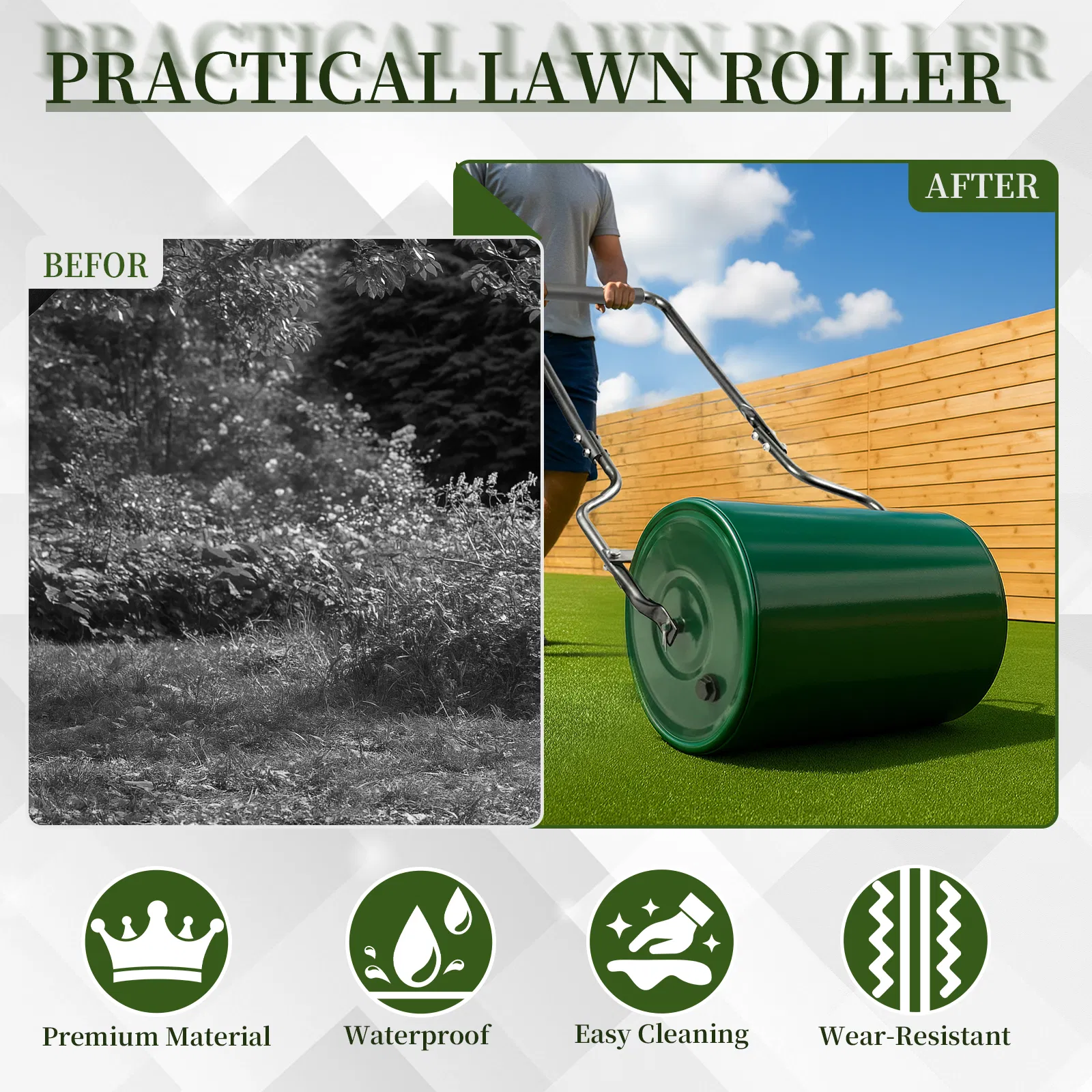 16in Heavy Duty Steel Lawn Roller, Garden Roller Can Be Filled with Water or Sand, Hand Roller with… image 13