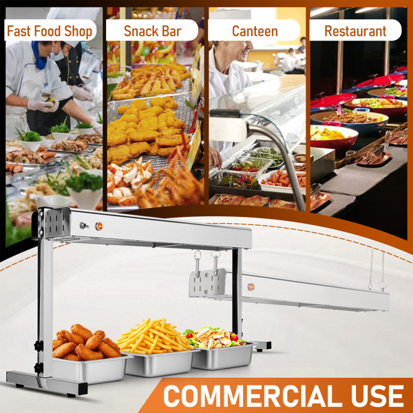 HT-24H US Standard 110V 750W Food Warmer Silver Stainless Steel Dual-Mode (Hanging & Standing) Electric with Chain & Support Stand-15