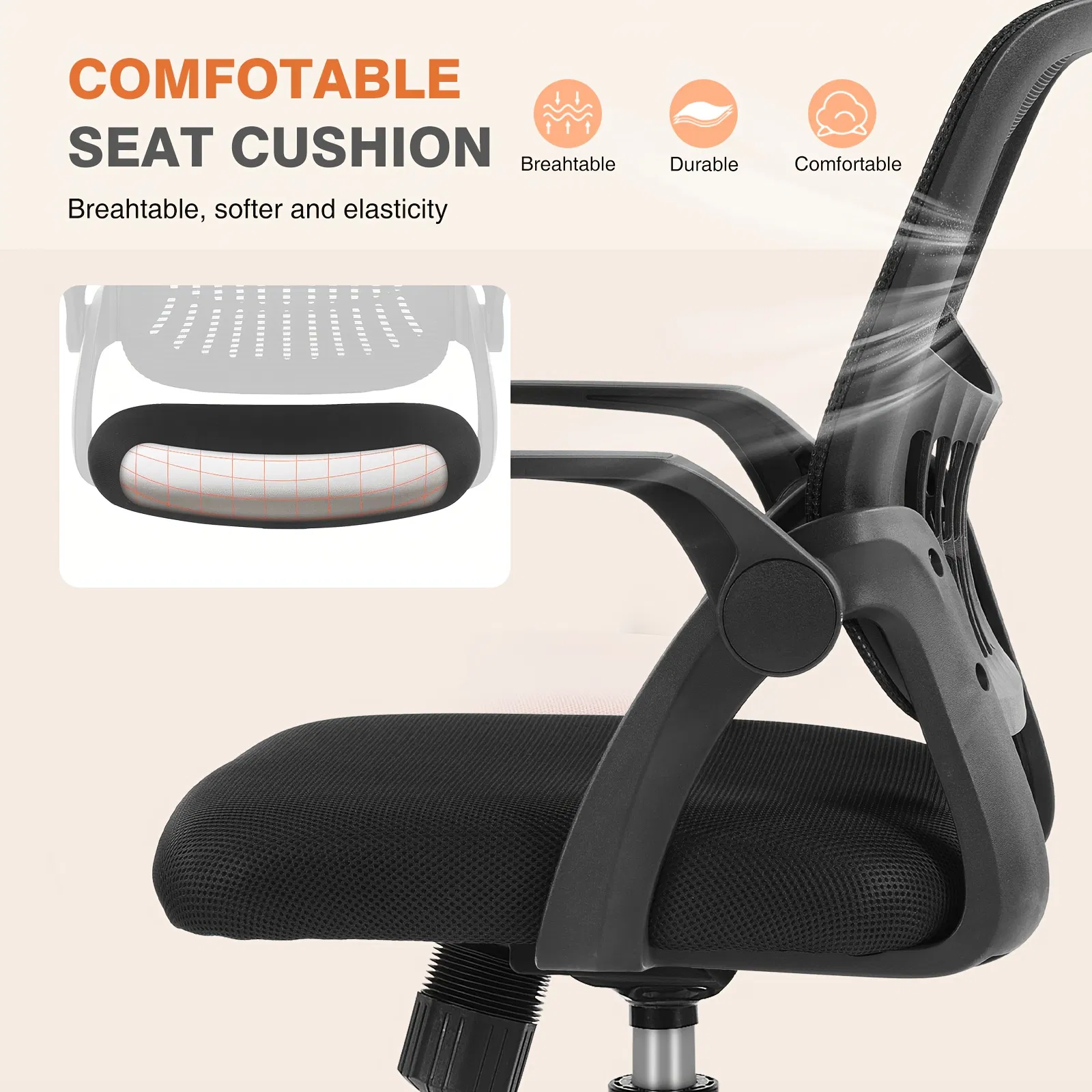 Ergonomic Office Seating - Mid-Back Desk Chairs Featuring Adjustable Height, Swivel Functionality, Flip-Up Armrests, And Lumbar Support, Designed with Breathable Mesh for Home, Study, Or Work Use image 7