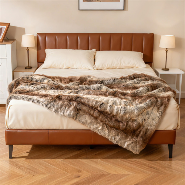 Coffee 760GSM Faux Raccoon Fur Throw Blanket 60