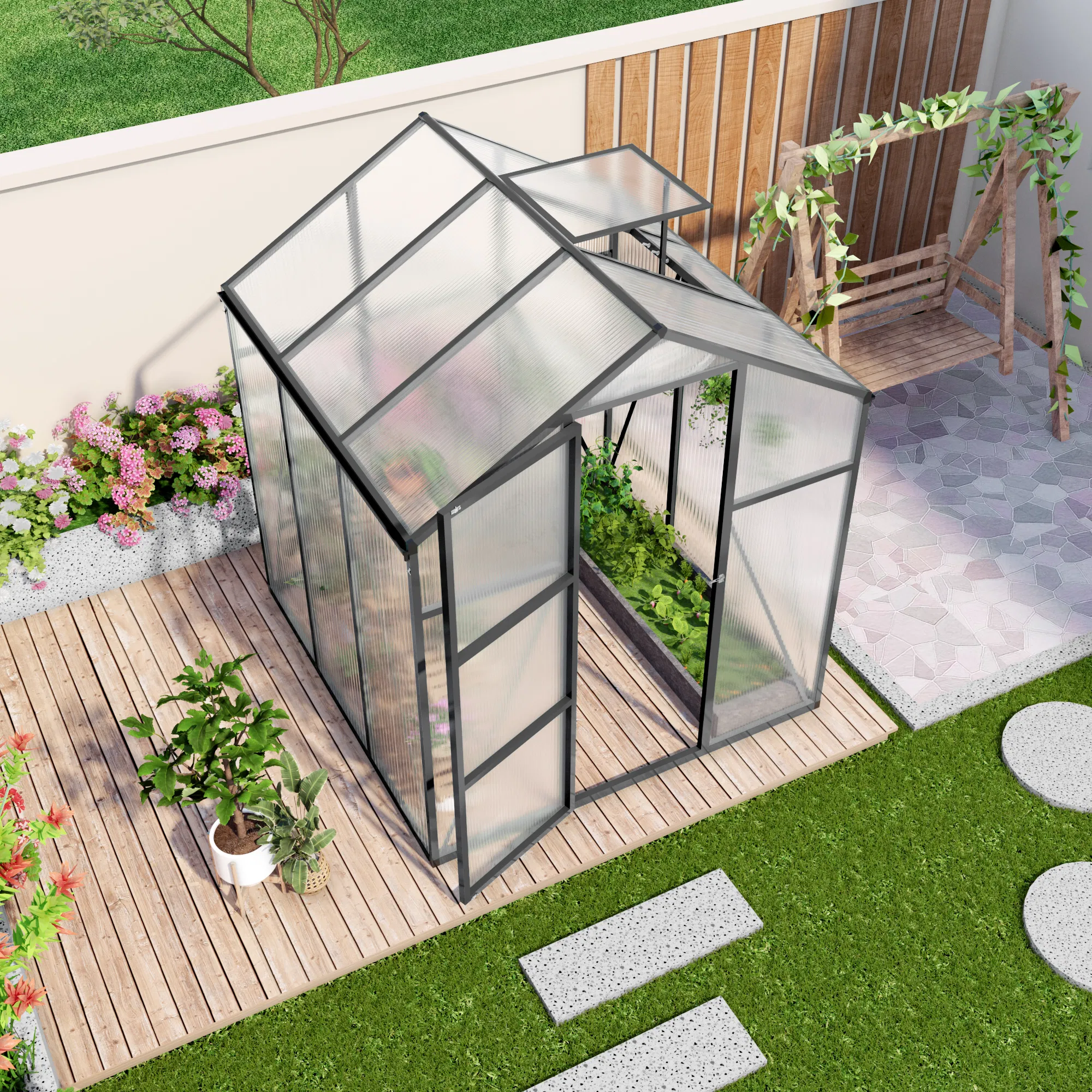 Newly marketed Gain height windproofaluminum greenhouse 6x6 FT Polycarbonate Greenhouse Raised Base and… image 4