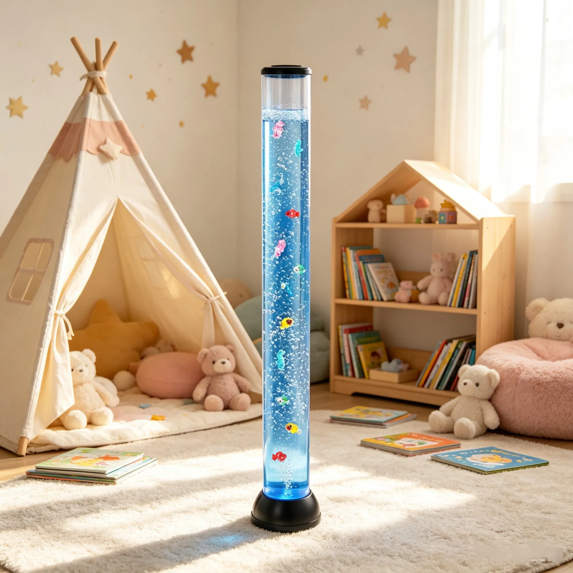 4ft Sensory Bubble Fish Tube Lamp, Aquarium Night Light with 16 Colors & Remote for Bedroom & Living Room