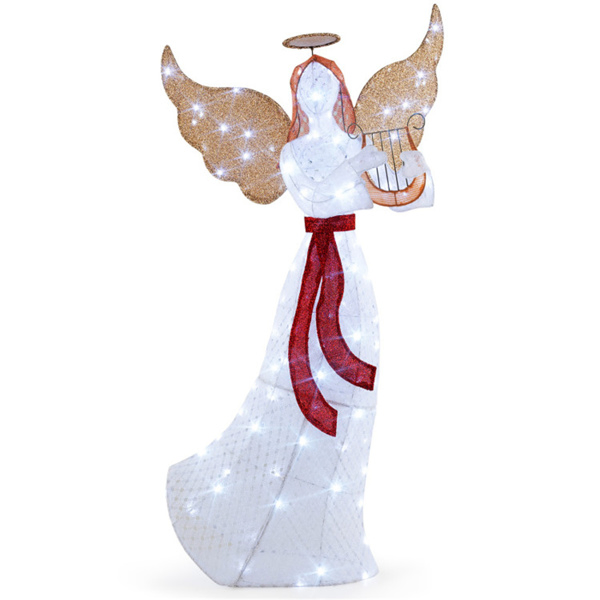 5ft Pre-Lit Christmas Angel Decor - 120 Cold White LEDs, IP44 Waterproof, Metal+Mesh Fabric-13