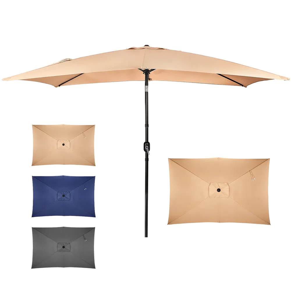 10 x 6.5 FT Square Patio Umbrella, Tilting Outdoor Market Umbrella with 6 Iron Ribs & Iron Pole…