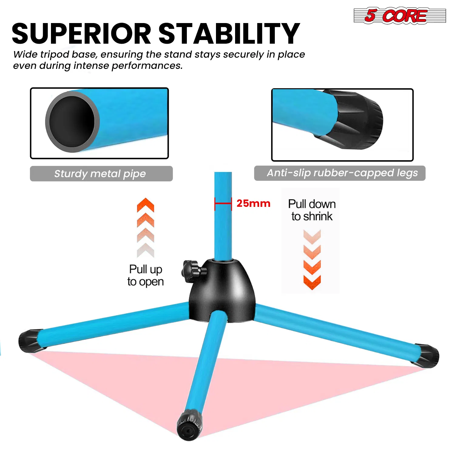 5Core Tripod 4Pcs Mic Stand Adjustable 76" Heavy Duty Floor Microphone Boom Arm image 5