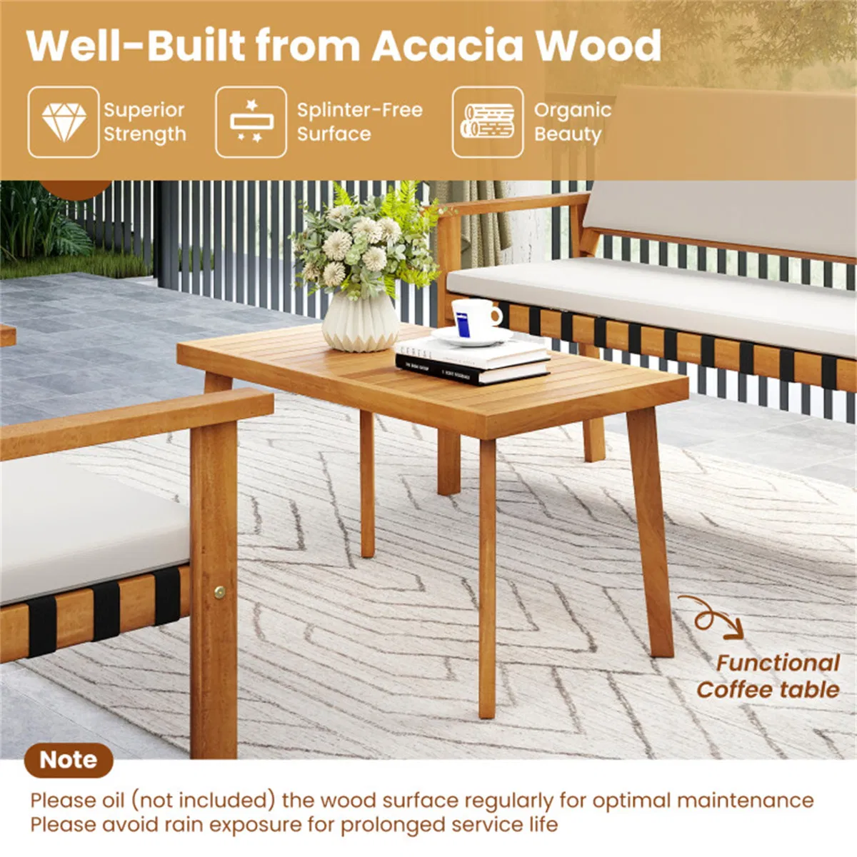 Acacia Wood Patio Conversation Set, picture 4 of 5