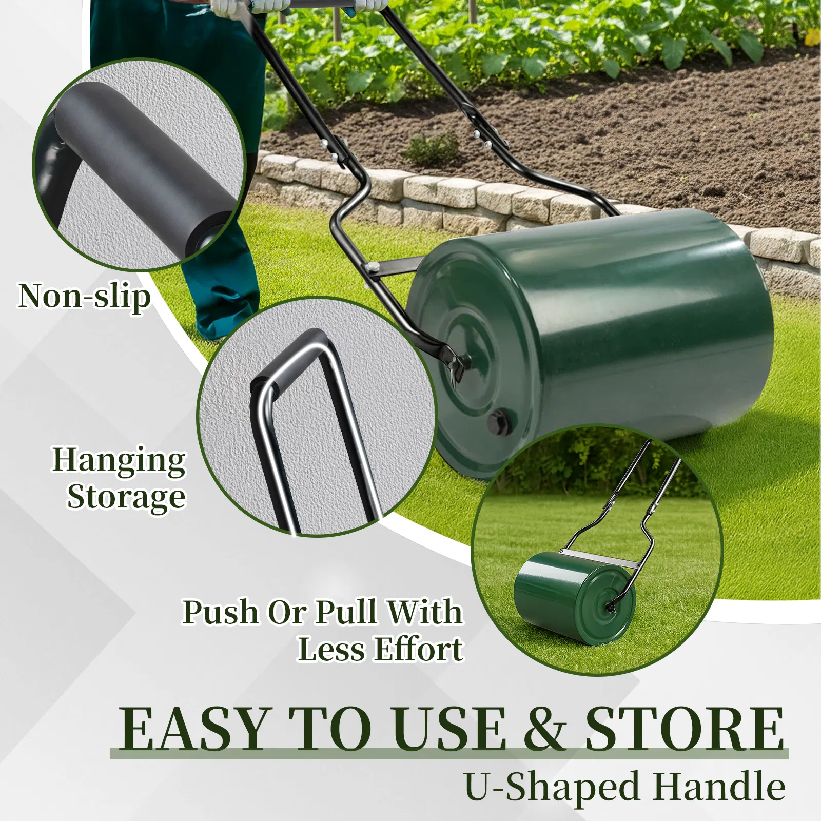 16in Heavy Duty Steel Lawn Roller, Garden Roller Can Be Filled with Water or Sand, Hand Roller with… image 15