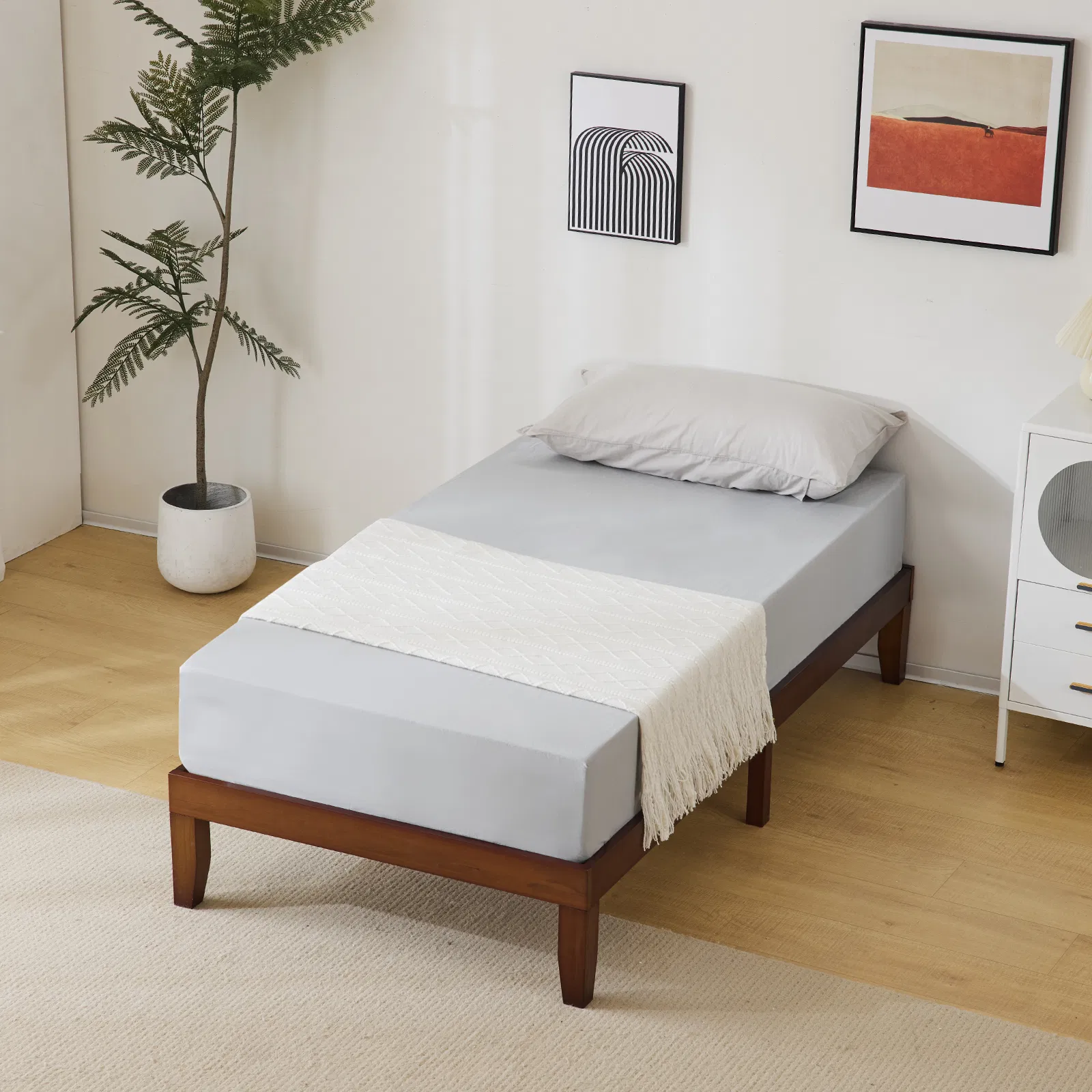 Twin Basic Bed Frame Pine Wood Painted Surface Bed Single Bed 74.41*37.99*12in Coffee image 6