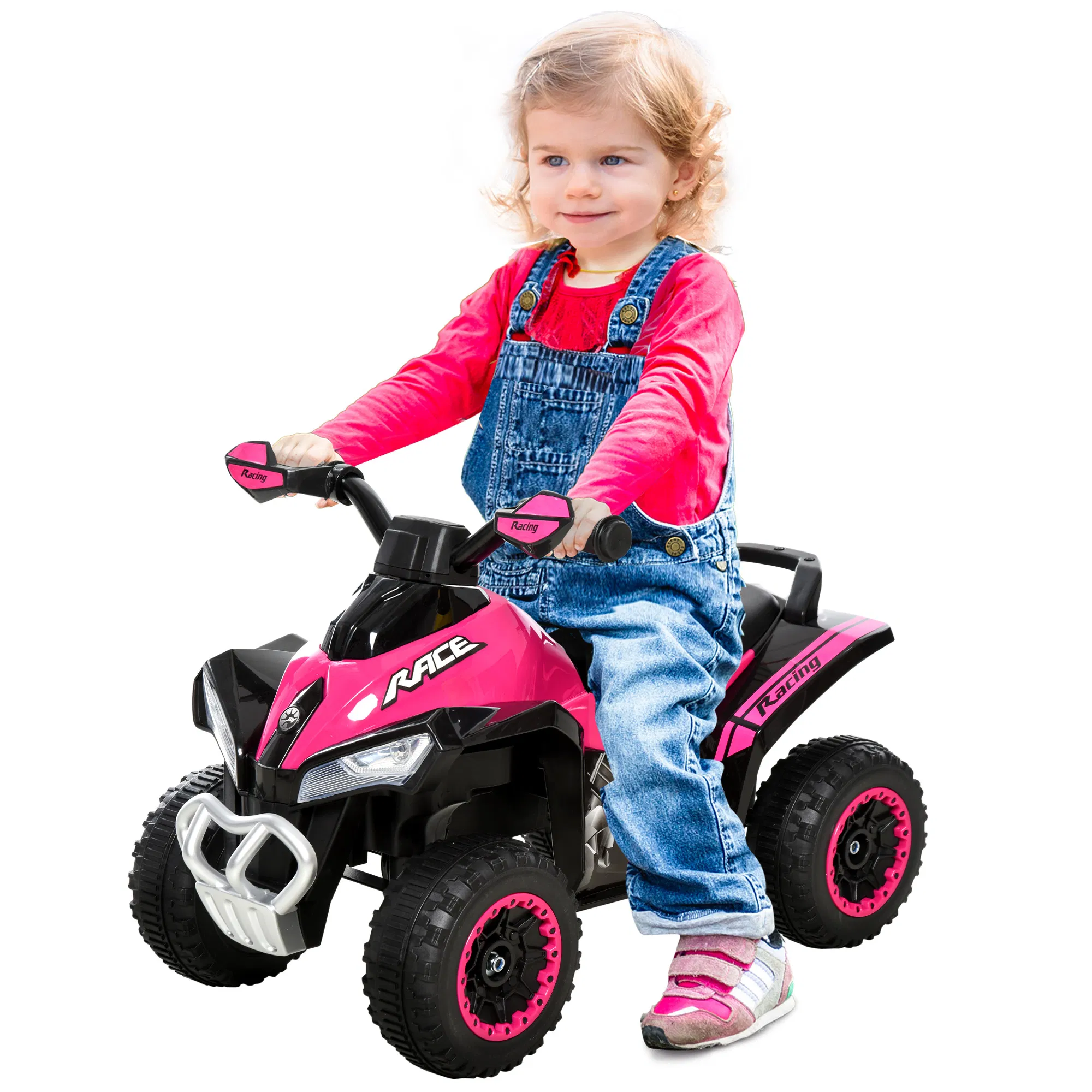 No Power 4 Wheels Ride on Toy for Kids, Foot To Floor Slider Toddler Ride-on Car with Music, Lightening, for 18-36 Months Pink
