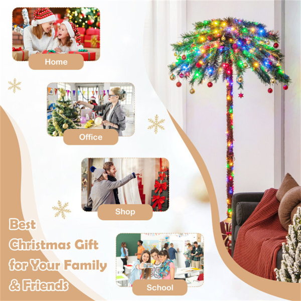 6ft Pre-Lit Christmas Palm Tree - 210 4-Color LEDs (Red/Green/Yellow/Blue), 64 PVC Branch Tips-20