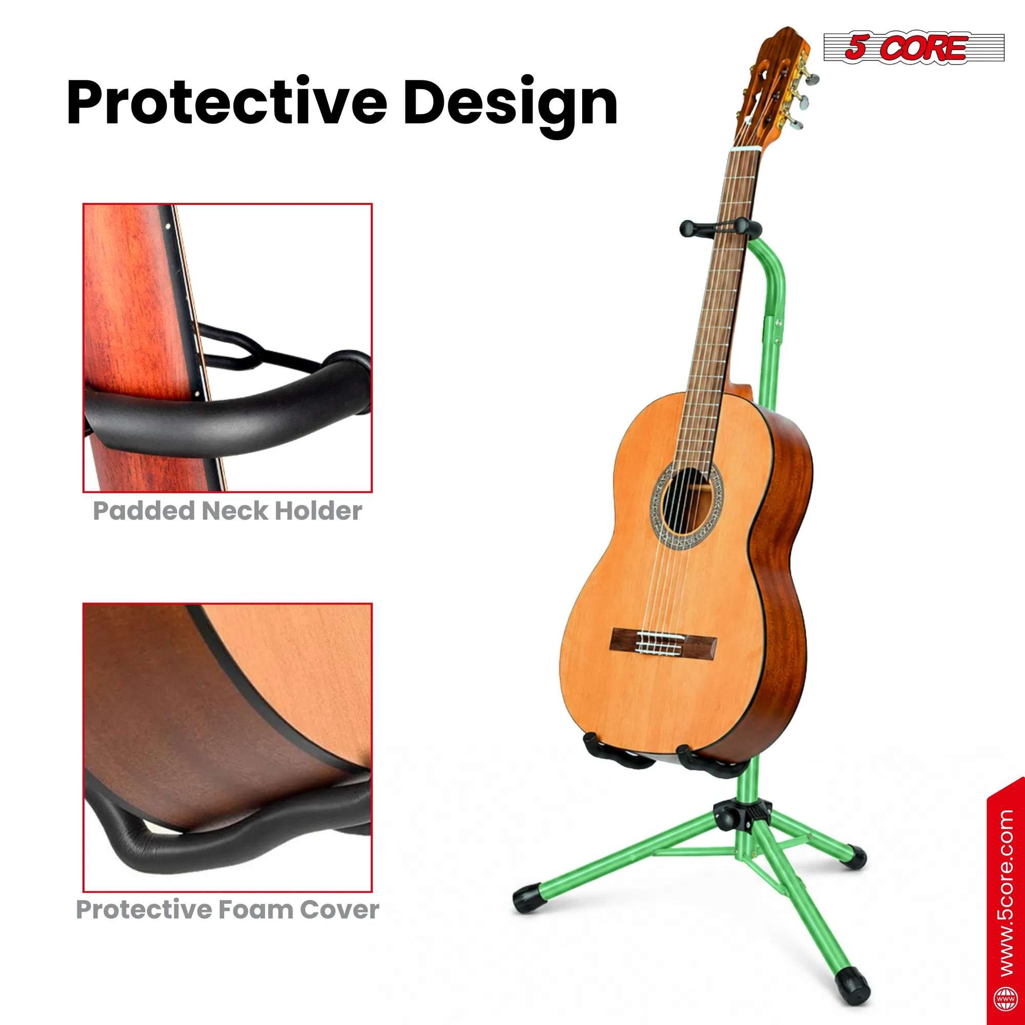 5 Core Guitar Stand Floor Adjustable Heavy Duty w Neck Holder for Acoustic Electric Classic Bass image 8
