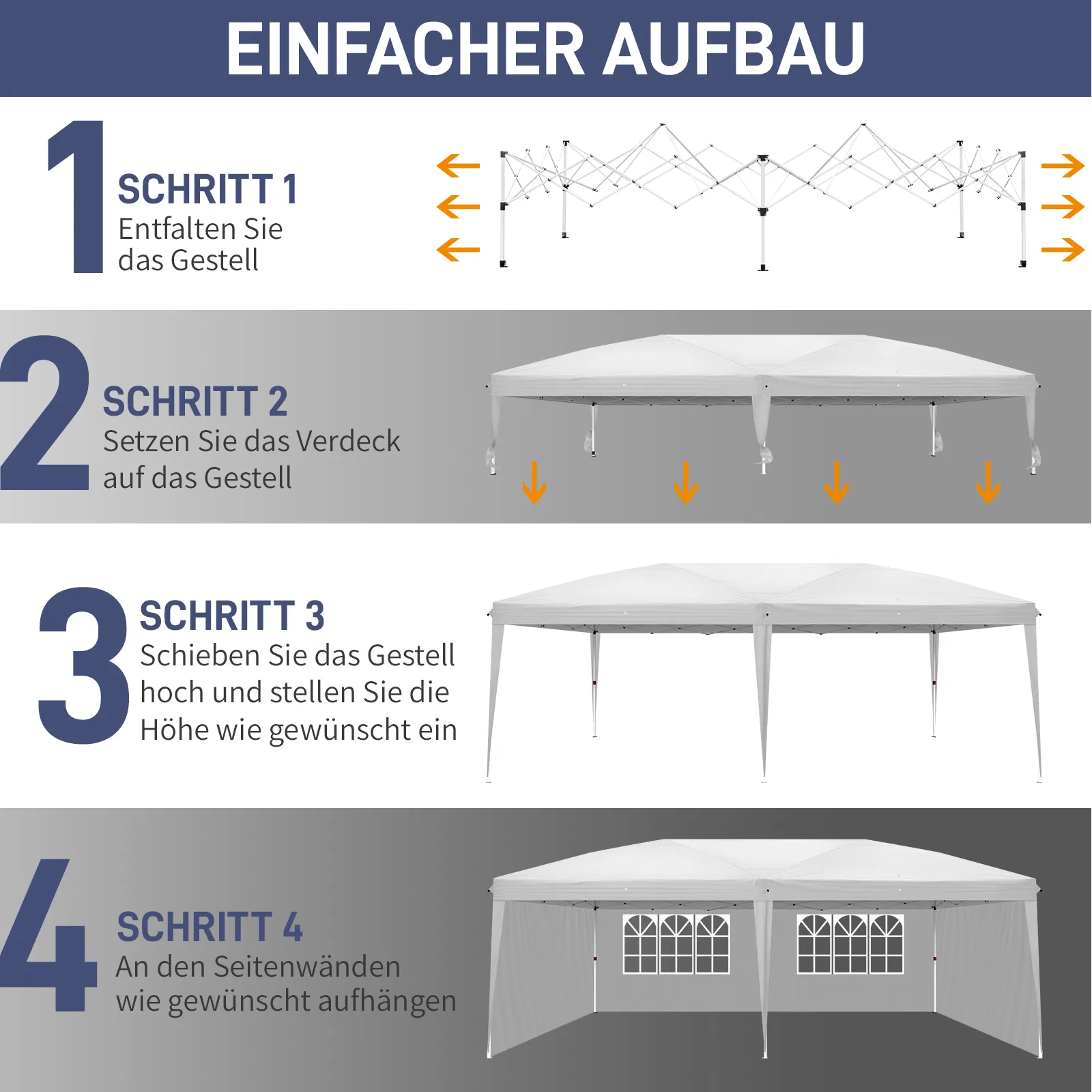 3 x 6m Four Windows Practical Waterproof Folding Tent White image 4