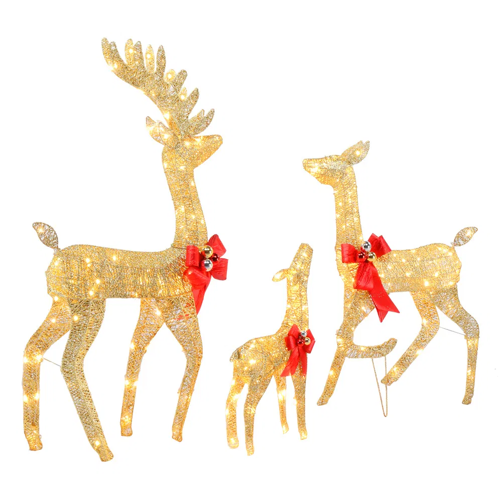 3pcs 54*20*122cm 30.00V 3.60W Family Elk Golden Iron Frame Cotton Thread Green Onion Powder Courtyard Elk Decoration image 3