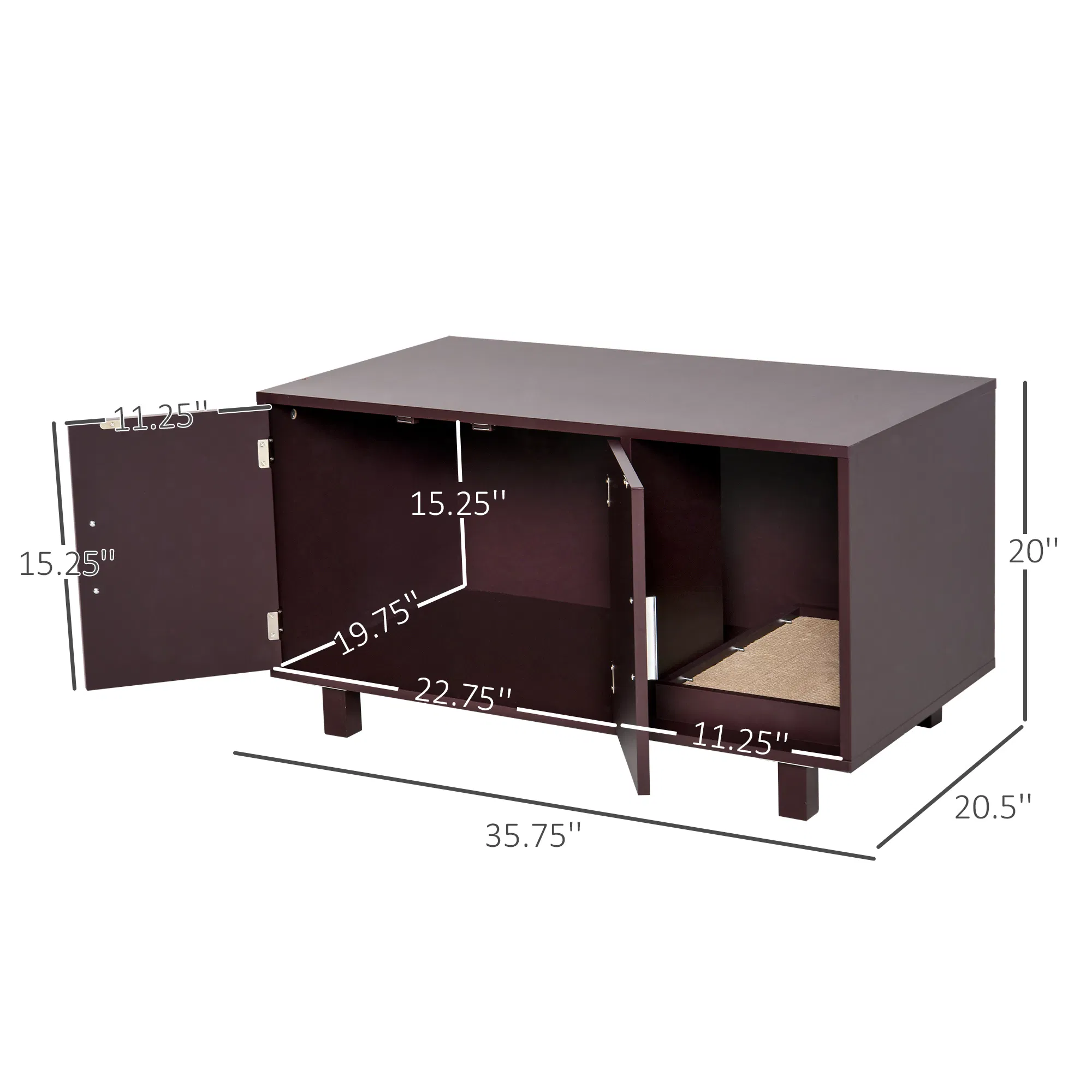 Cat Litter Box Enclosure, Hidden Litter Box Furniture, Cat House End Table Washroom with Scratching Pad, for Indoor Cats Kittens, Brown — image 1