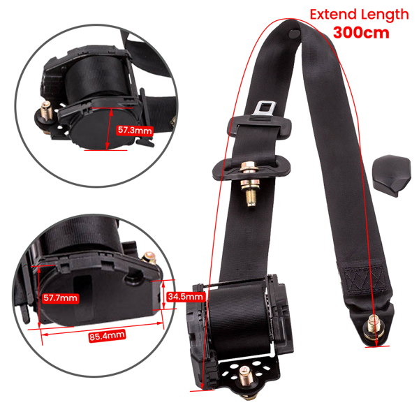 	2Pcs Universal Retractable 3 Point Seat Belt Car Vehicle Safety Belt Harness Set-11