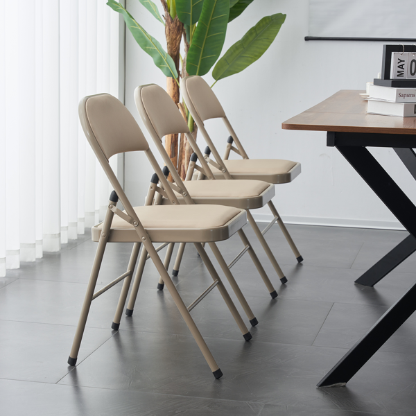 6pcs Elegant Foldable Iron & PVC Chairs for Convention & Exhibition  Light Brown-75