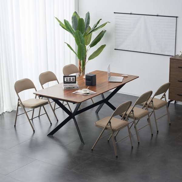 6pcs Elegant Foldable Iron & PVC Chairs for Convention & Exhibition  Light Brown-68