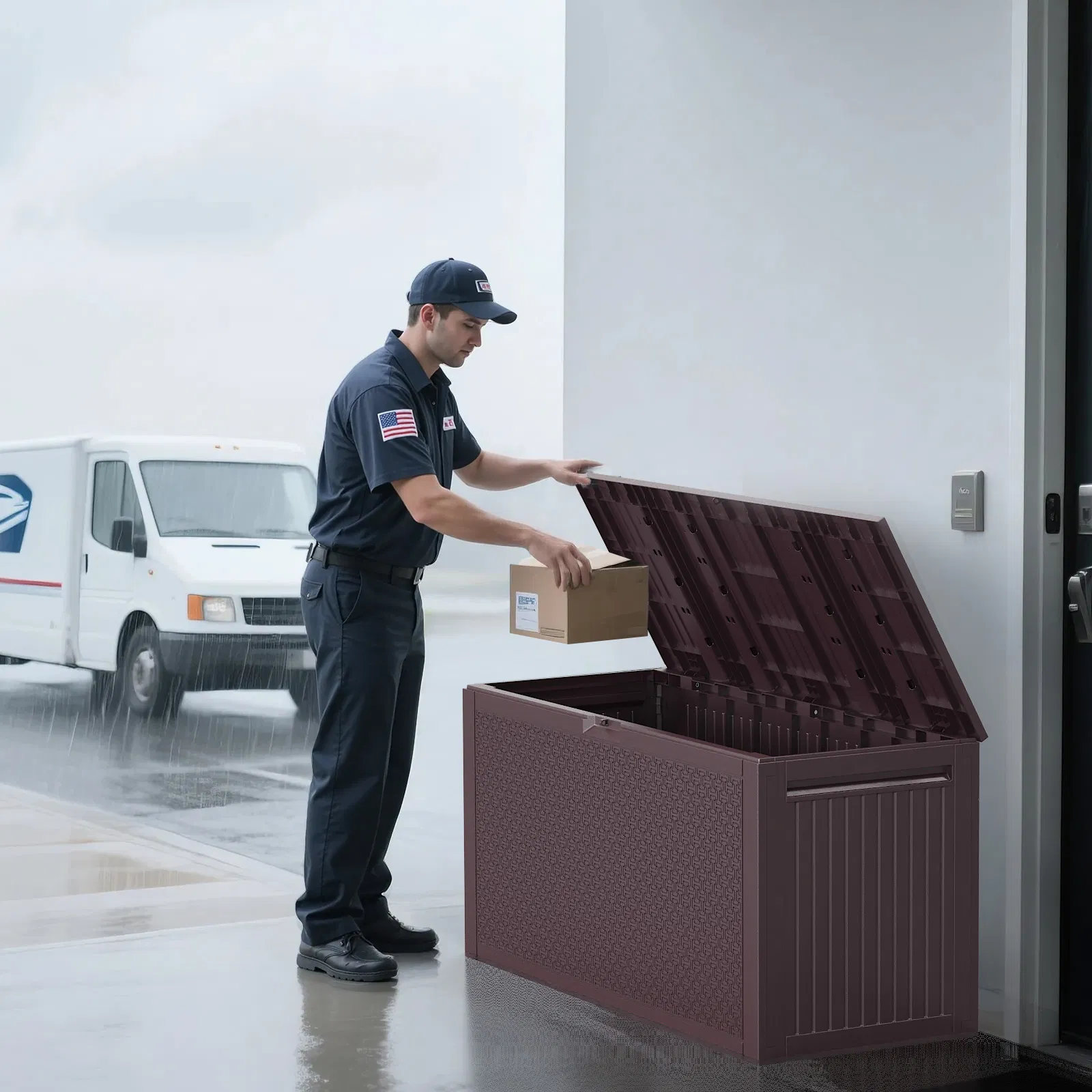 90gal Outdoor Garden Plastic Storage Deck Box Chest Tools Cushions Toys Lockable Seat image 5