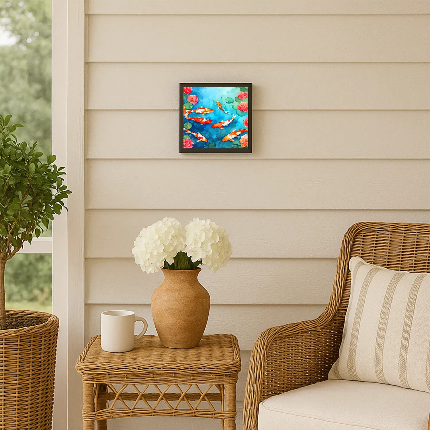 Koi Fish Framed Metal Print, Square, picture 2 of 4