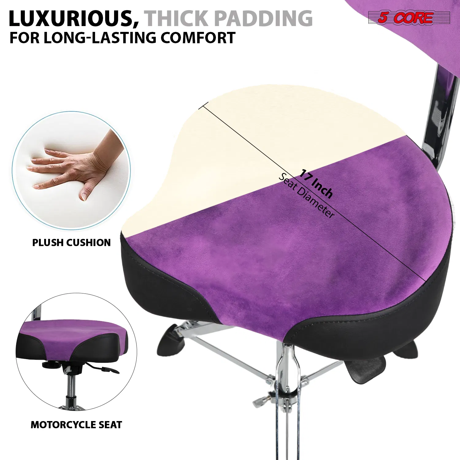 5 Core Drum Throne w Backrest 4" Padded Stool Airlift 25" Adjustable Drummer Stool 441Lb Capacity image 12