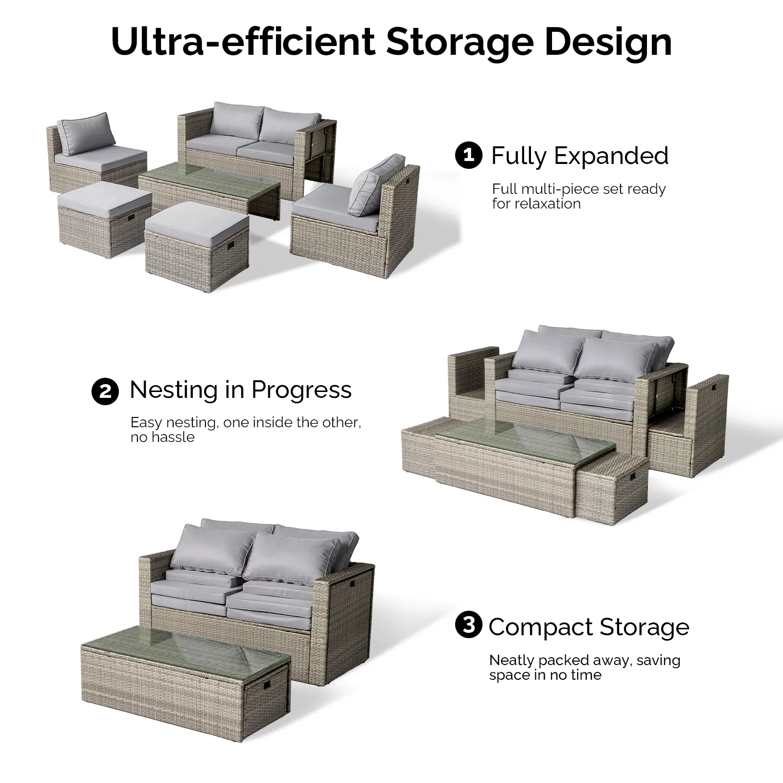 2pcs armless sofa + 2pcs footstool + 1pcs double sofa + 1pcs coffee table with storage, gray gradient… image 9