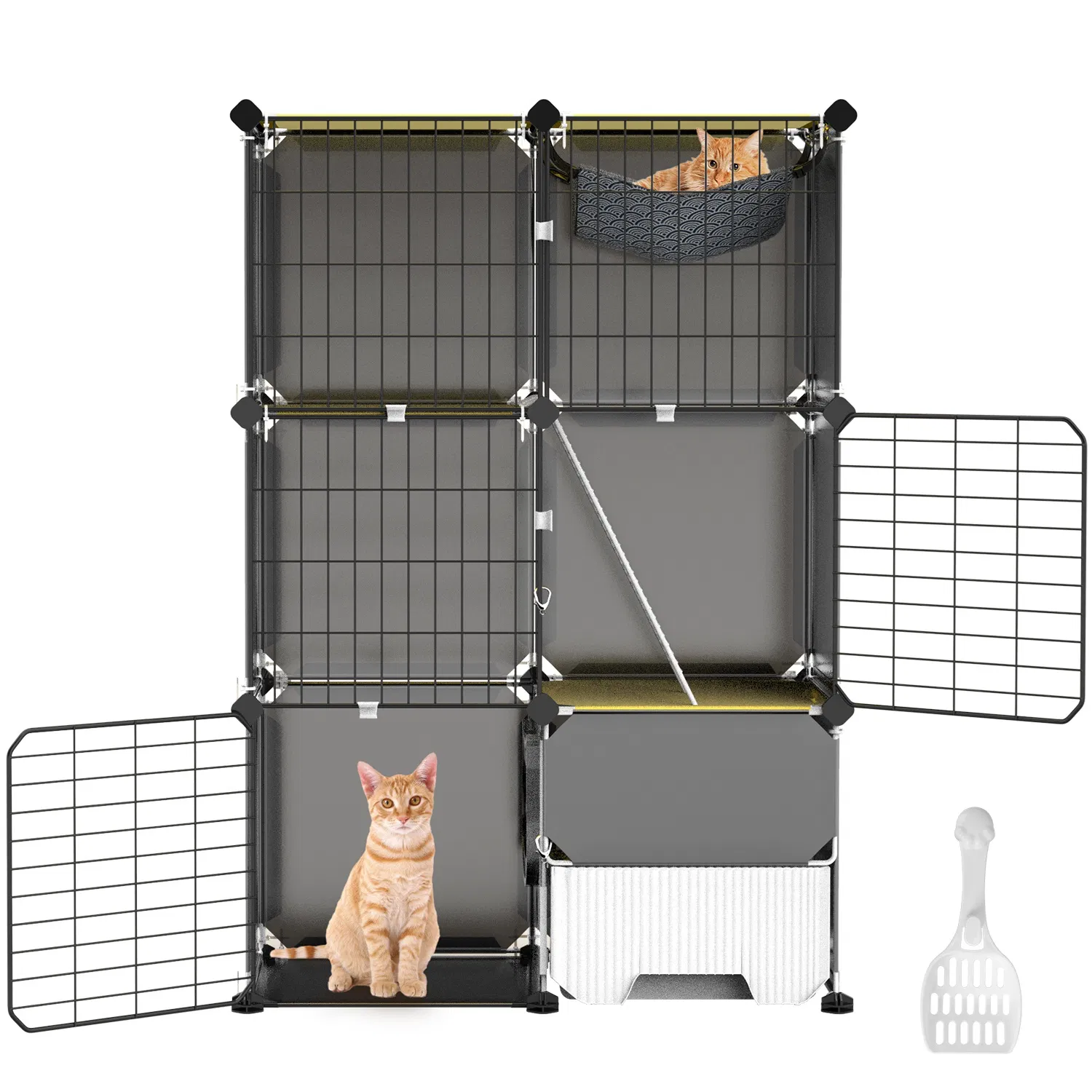 1Pc 3 Tier Cat Cage Indoor with Litter Box Hammock Detachable Metal Wire Cat Kennel Cat House Cat Enclosure with Ladder for 1-2 Kittens