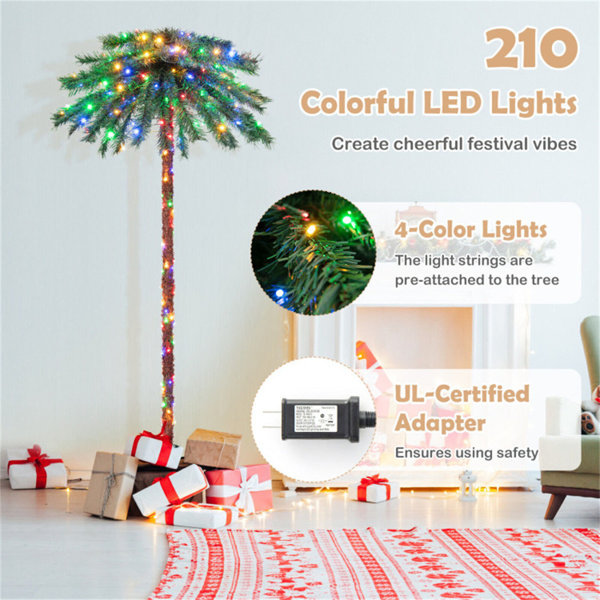 6ft Pre-Lit Christmas Palm Tree - 210 4-Color LEDs (Red/Green/Yellow/Blue), 64 PVC Branch Tips-17