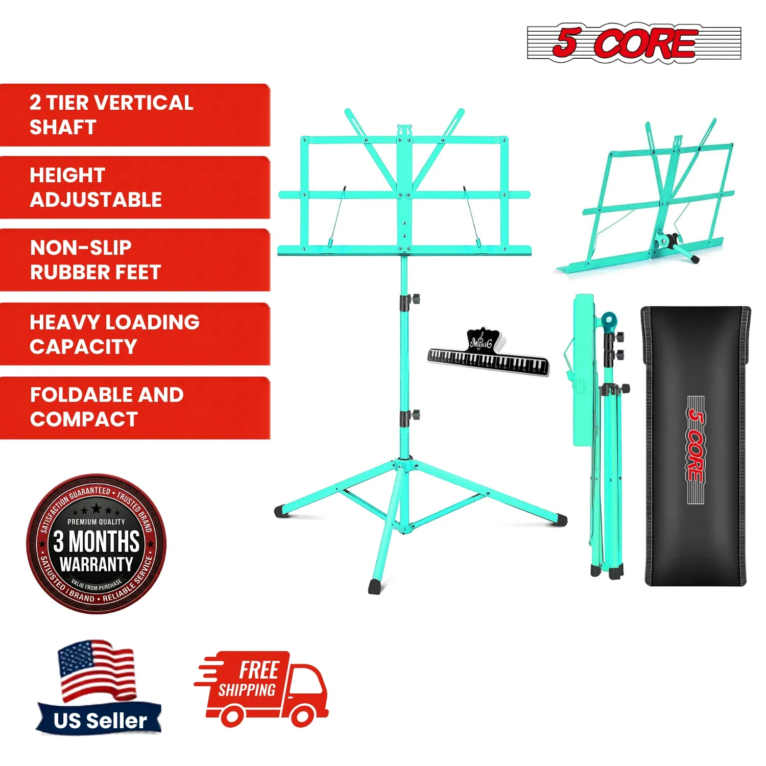 5 Core Music Stand Adjustable Desktop Book Stands Portable Sheet Holder All Metal Foldable Bookstand image 3