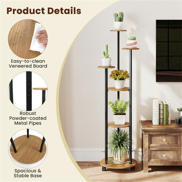 6-Tier Plant Stand with RGB Light Strip, Smart APP & Remote Control Plant Shelf for Home Decor-Natural-17