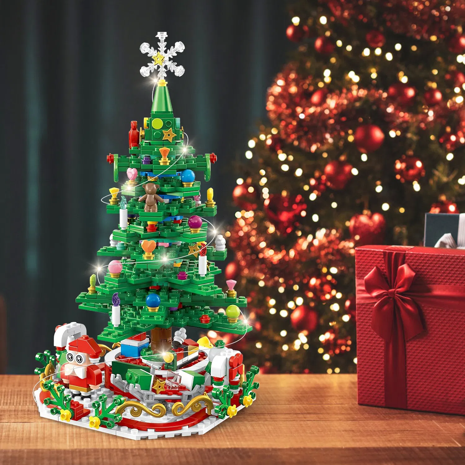 Christmas Tree Building Set - 701 Plastic Pieces, 24-Day Countdown Calendar, 30 USB LED Warm Lights - Santa, Ornaments, Snowflake Topper - Educational Toy for Kids 3-6, Festive Tabletop Decor 5