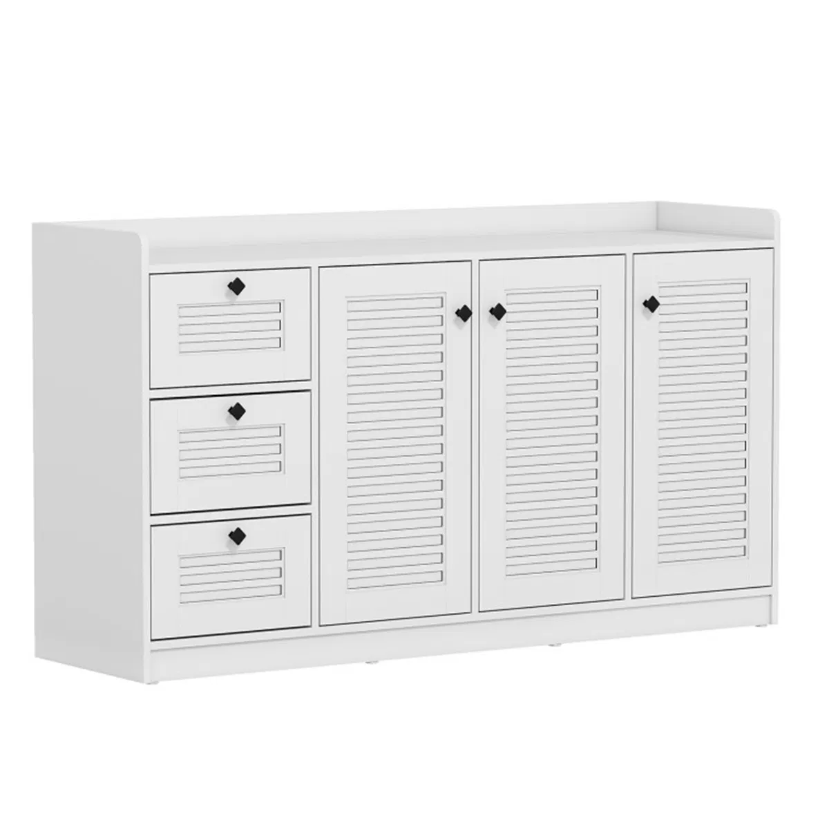 White Buffet Sideboard Cabinet, 3 Drawers & 3 Shutter Door Cabinets, Abundant Storage Space