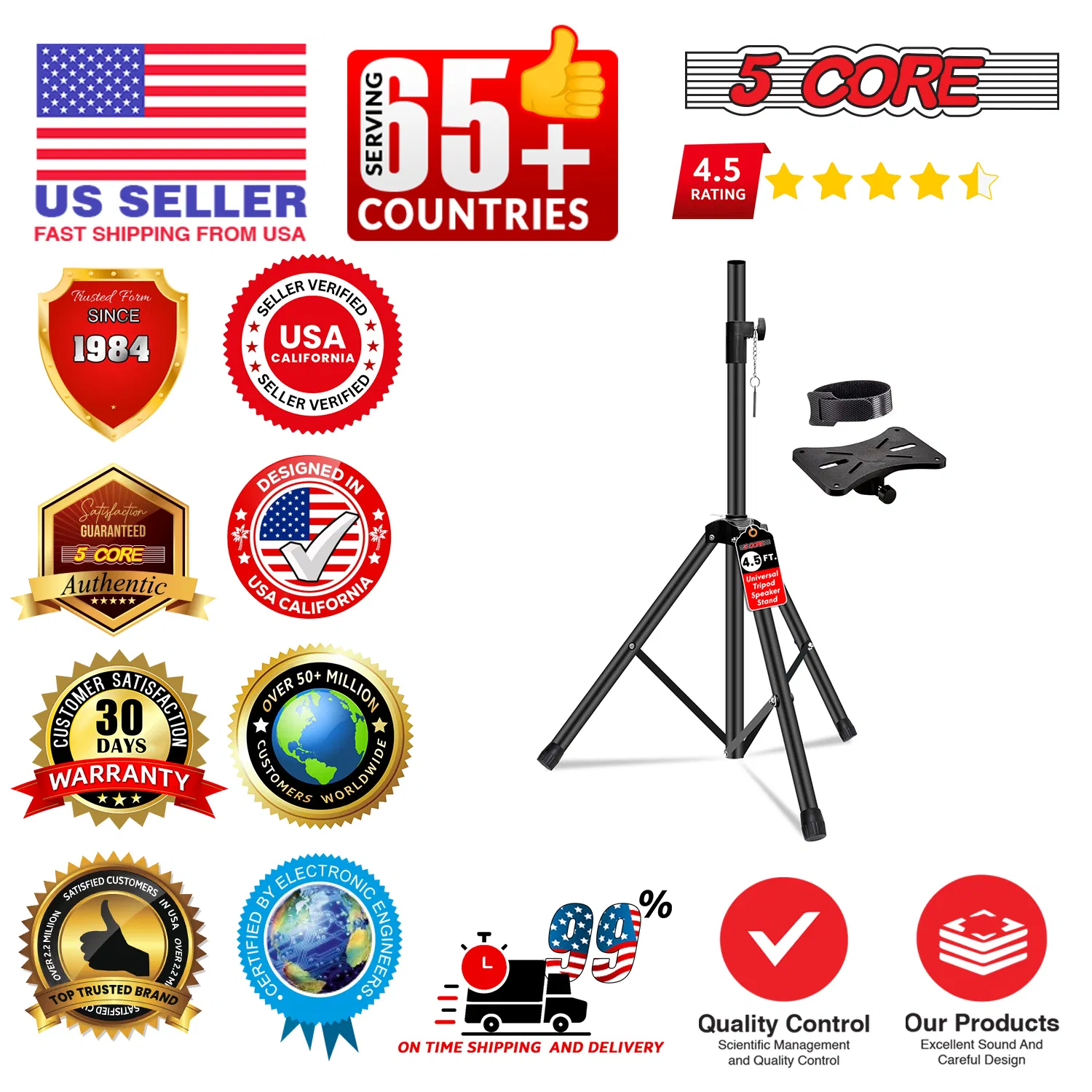 5 Core Speaker Stand Adjustable 31 to 54" PA DJ Tripod Stands Heavy Duty w 35mm Add 132 Lbs image 12