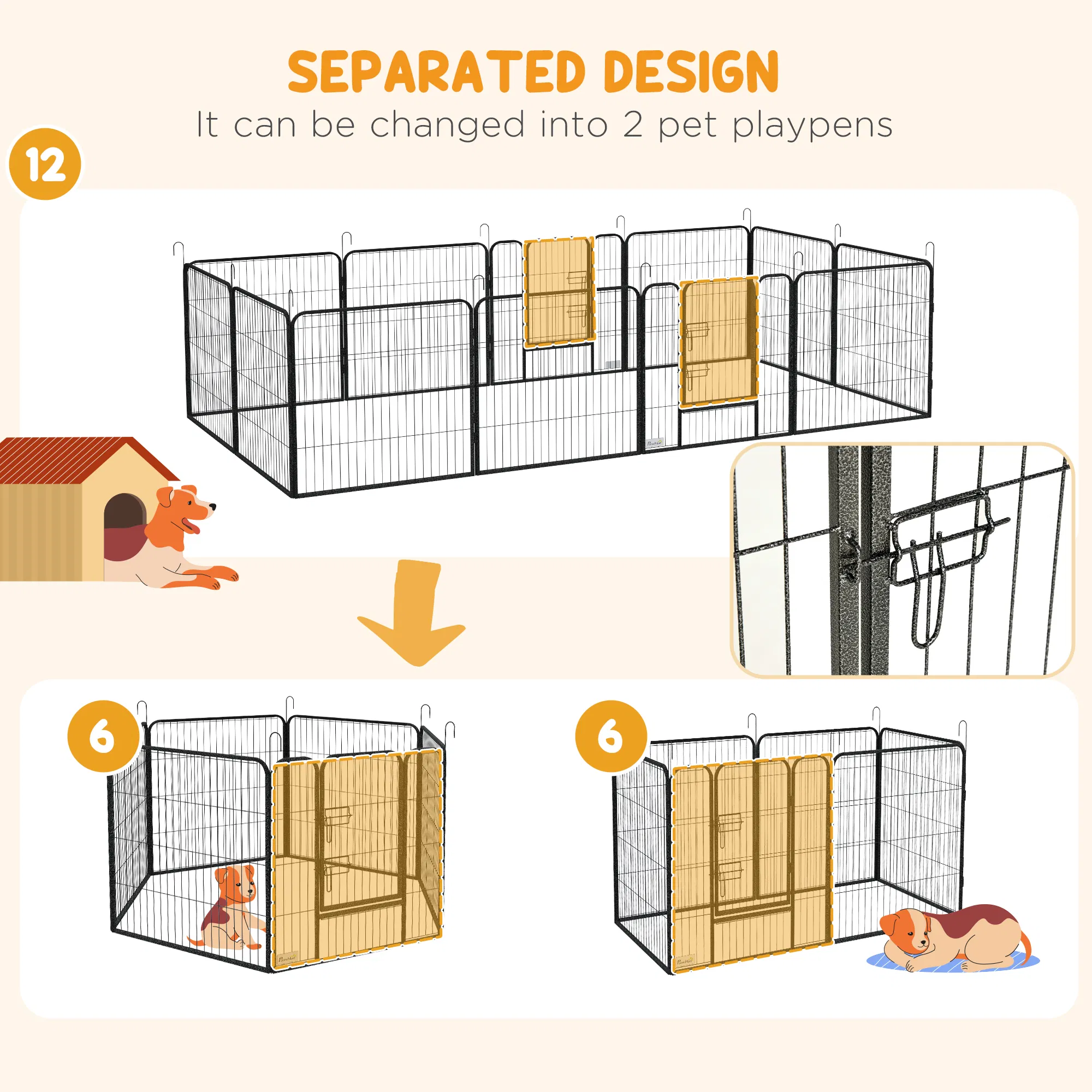 Dog Pen with Gate, 12 Panels Puppy Playpen, Dog Fence, 31.5"H — image 1