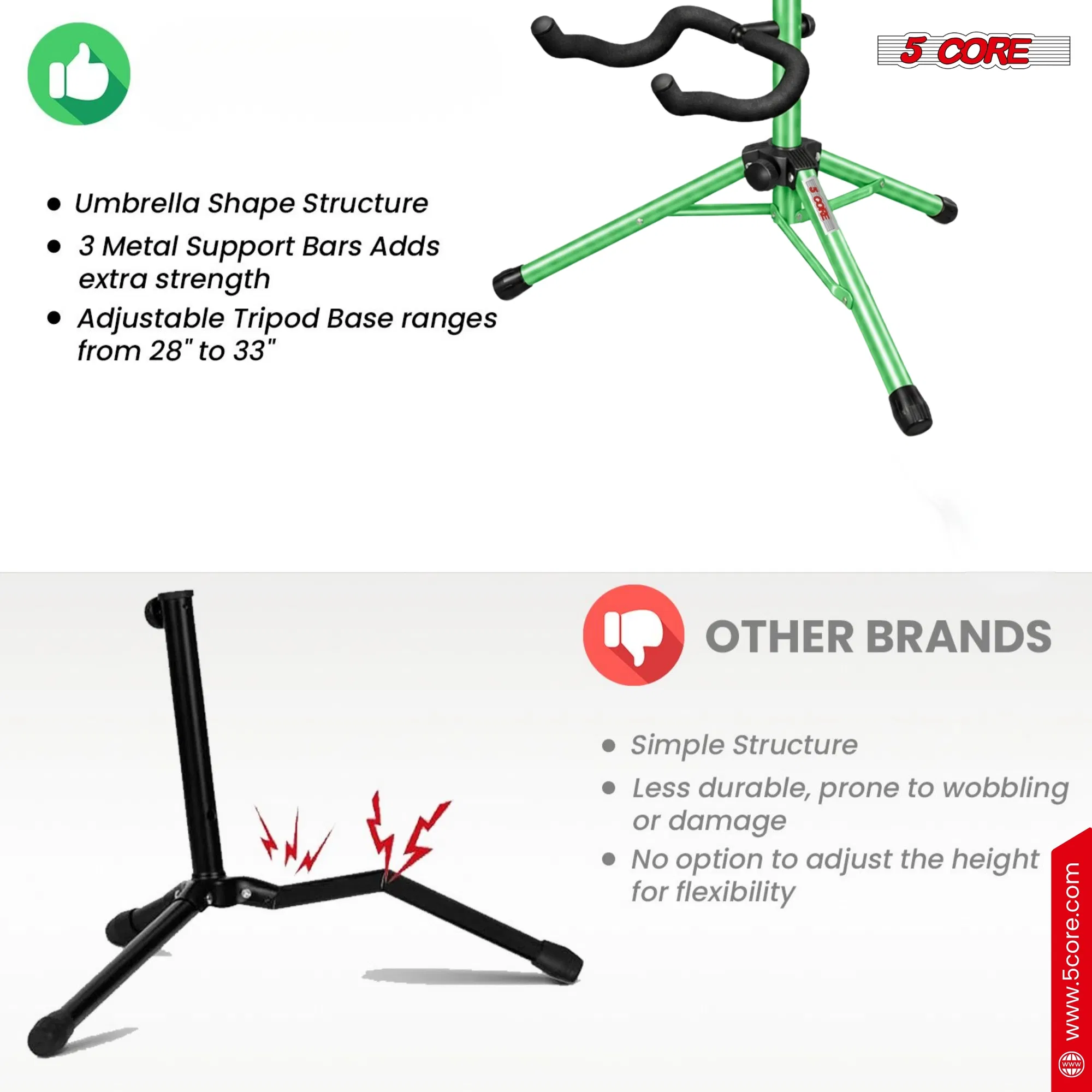 5 Core Guitar Stand Floor Adjustable Heavy Duty w Neck Holder for Acoustic Electric Classic Bass image 11