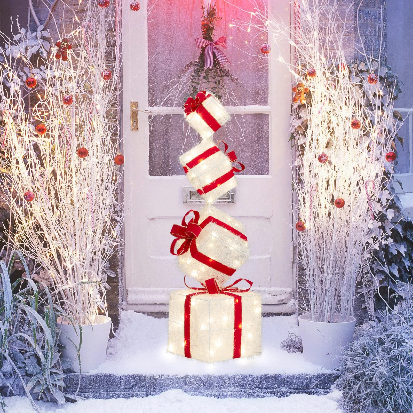 3FT Lighted Gift Box Tower, Pre-lit Stacked Present Boxes Ornament with 80 LED Warm White Lights and… image 11