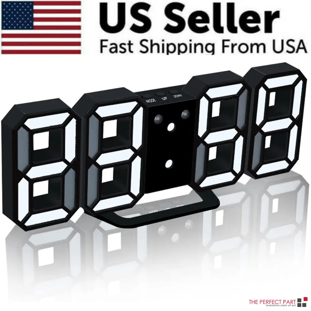 Digital 3D LED Big Wall Desk Alarm Clock Snooze 12/24 Hours Auto Brightness USB image 15