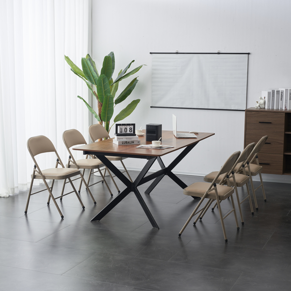 6pcs Elegant Foldable Iron & PVC Chairs for Convention & Exhibition  Light Brown-69